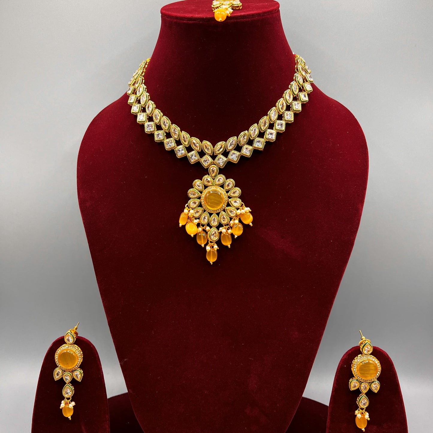 Fashion - Festive Yellow Monalisa Stone Jewelry Set