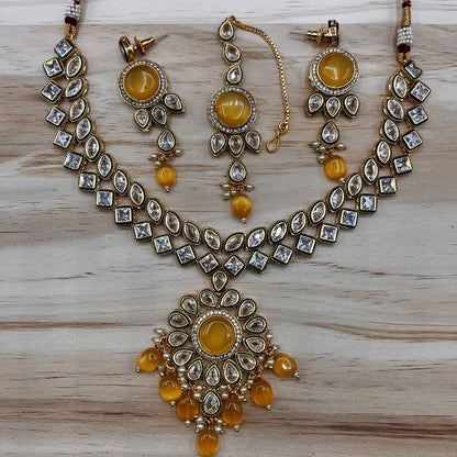 Fashion - Festive Yellow Monalisa Stone Jewelry Set