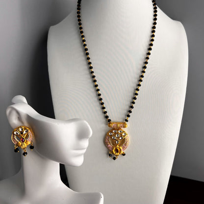 Fashion - Meenakari Work Pink Kundan, Mangalsutra Necklace Set