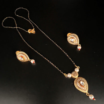 Fashion - Dainty Style White Color Kundan, Mangalsutra Necklace Set With Gold Tone Plating