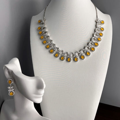 Fashion - Pretty Yellow AD/CZ Stone Necklace Set