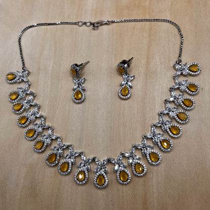 Fashion - Pretty Yellow AD/CZ Stone Necklace Set