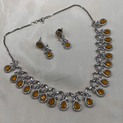 Fashion - Pretty Yellow AD/CZ Stone Necklace Set