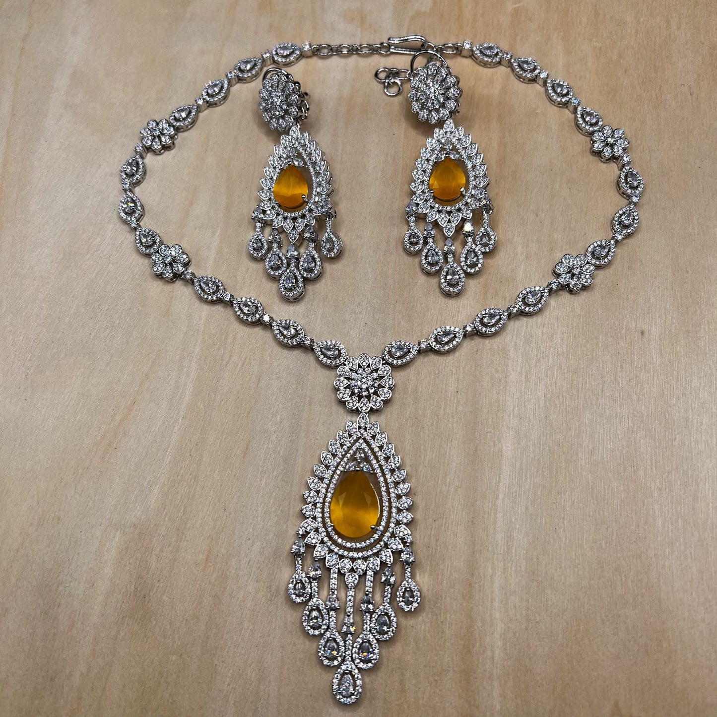 Fashion - One-Of-A-Kind Designer Yellow Color AD/CZ Stone Necklace Set