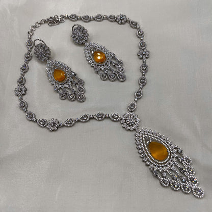 Fashion - One-Of-A-Kind Designer Yellow Color AD/CZ Stone Necklace Set