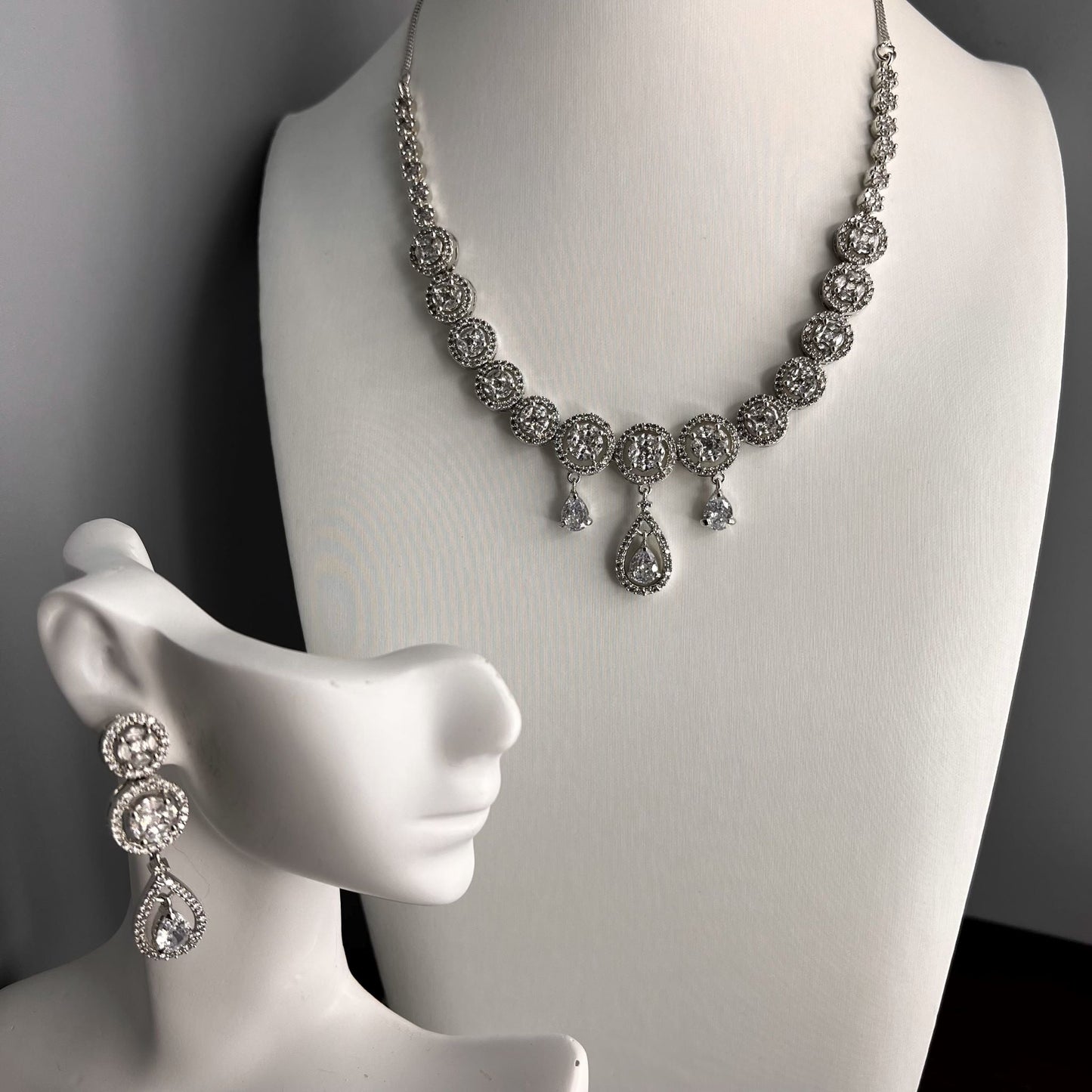 Fashion - Diamond Replica White AD/CZ Stone Necklace Set