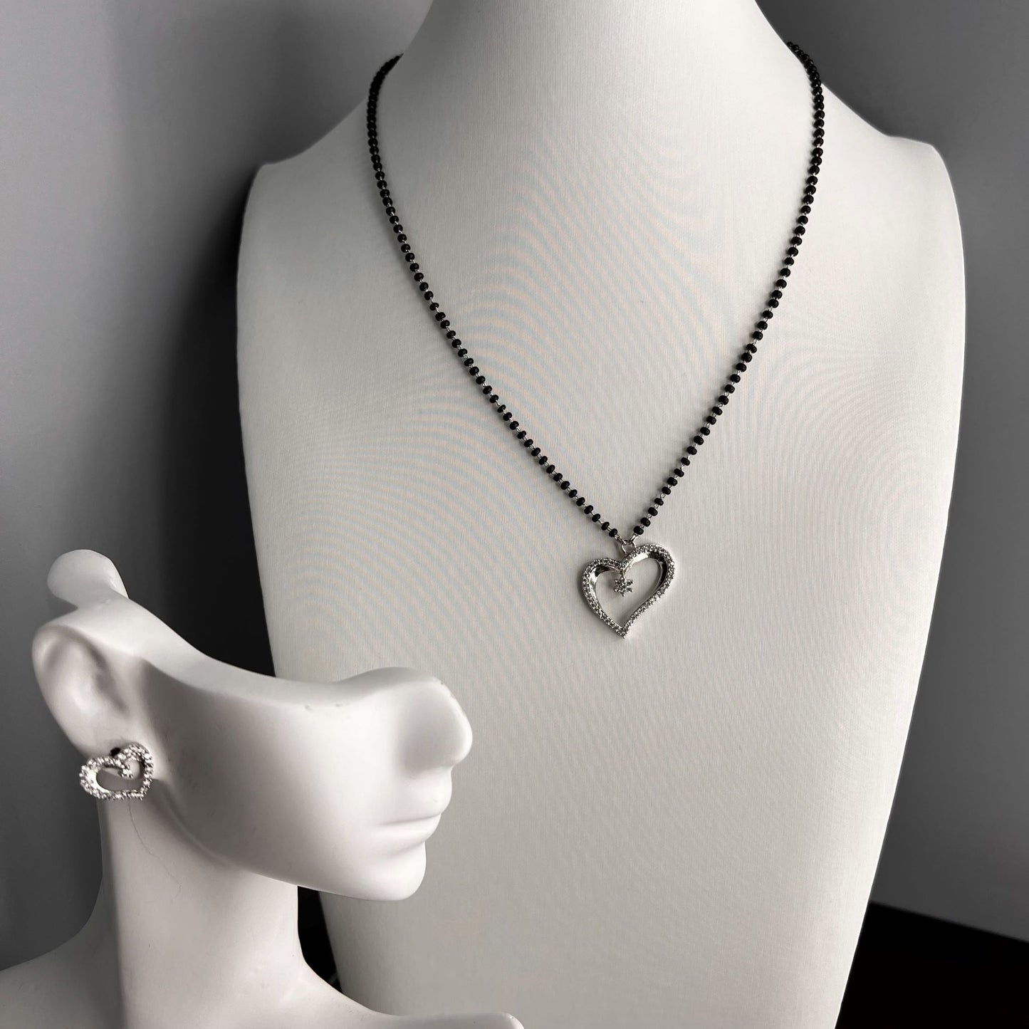 Fashion - Heart Shaped White AD/CZ Stone Mangalsutra Necklace Set