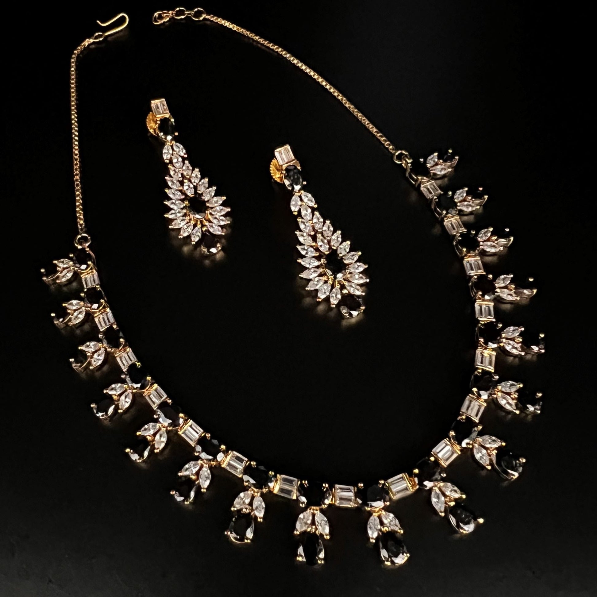 Fashion - Classic Style Black Color AD/CZ Necklace Set With Gold Tone Plating