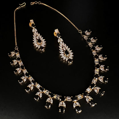 Fashion - Classic Style Black Color AD/CZ Necklace Set With Gold Tone Plating