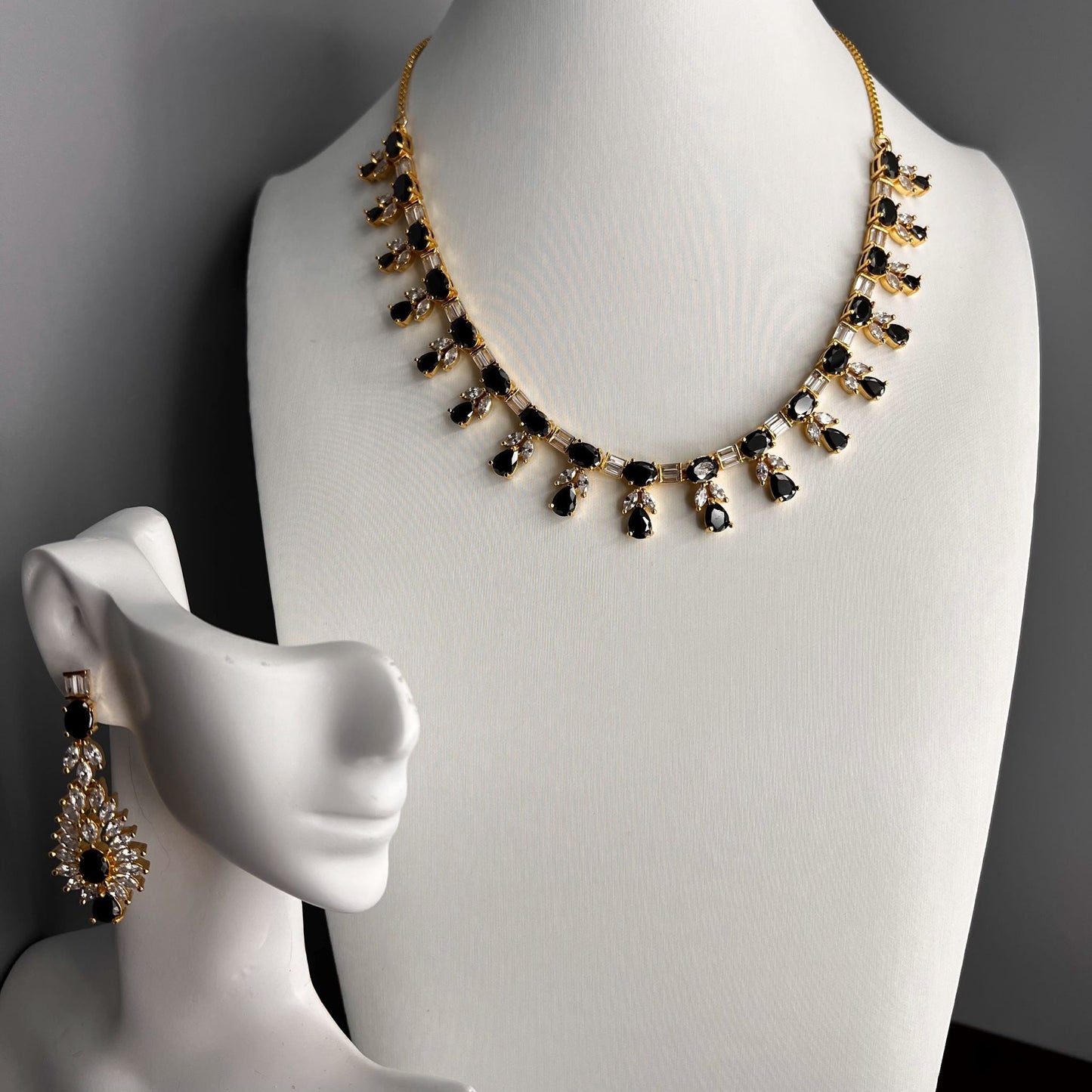 Fashion - Classic Black & White AD/CZ Stone Necklace Set