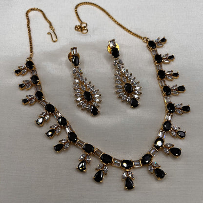 Fashion - Classic Black & White AD/CZ Stone Necklace Set