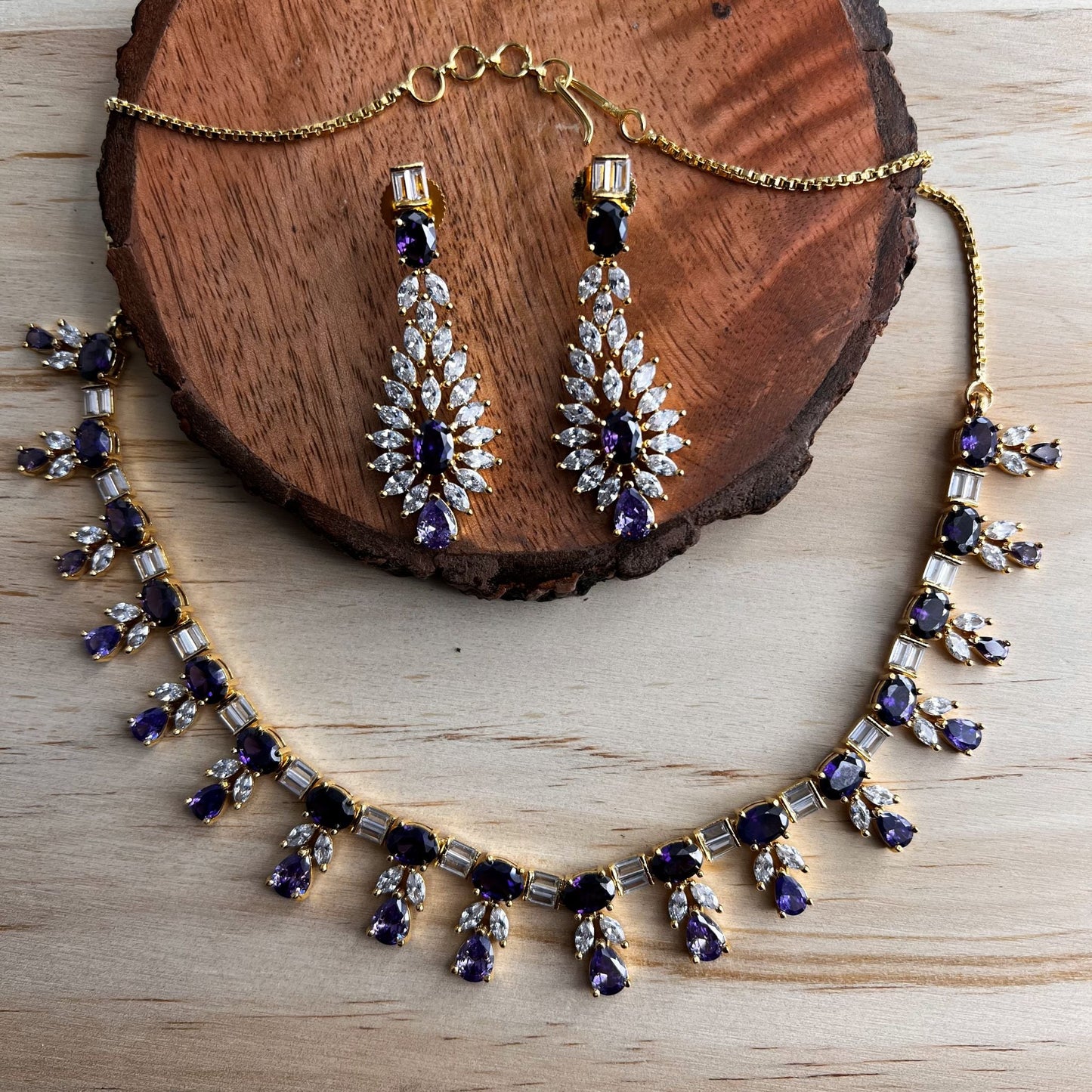 Fashion - Classic Purple & White AD/CZ Stone Necklace Set