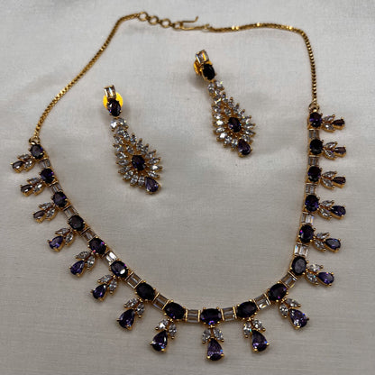 Fashion - Classic Purple & White AD/CZ Stone Necklace Set