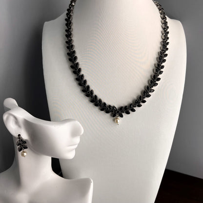 Fashion - Dainty Petal Design Black Oxidized Necklace Set