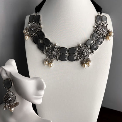 Fashion - Grey Oxidized Necklace Set