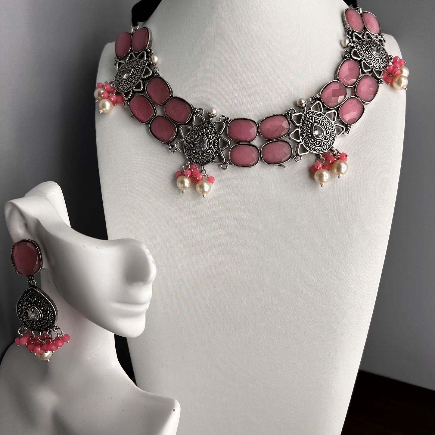 Fashion - Pink Oxidized Necklace Set