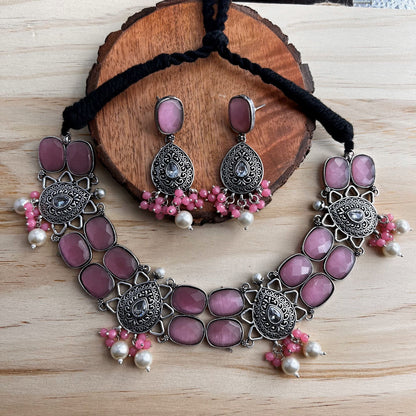 Fashion - Pink Oxidized Necklace Set