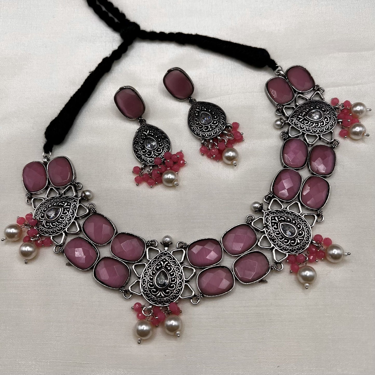 Fashion - Pink Oxidized Necklace Set