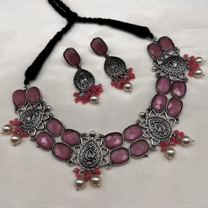 Fashion - Pink Oxidized Necklace Set