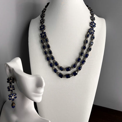 Fashion - Dual Layer Blue Oxidized Necklace Set