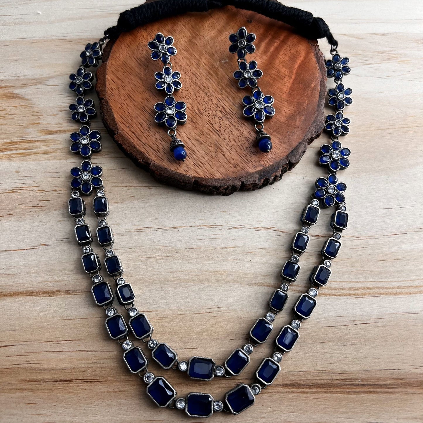 Fashion - Dual Layer Blue Oxidized Necklace Set