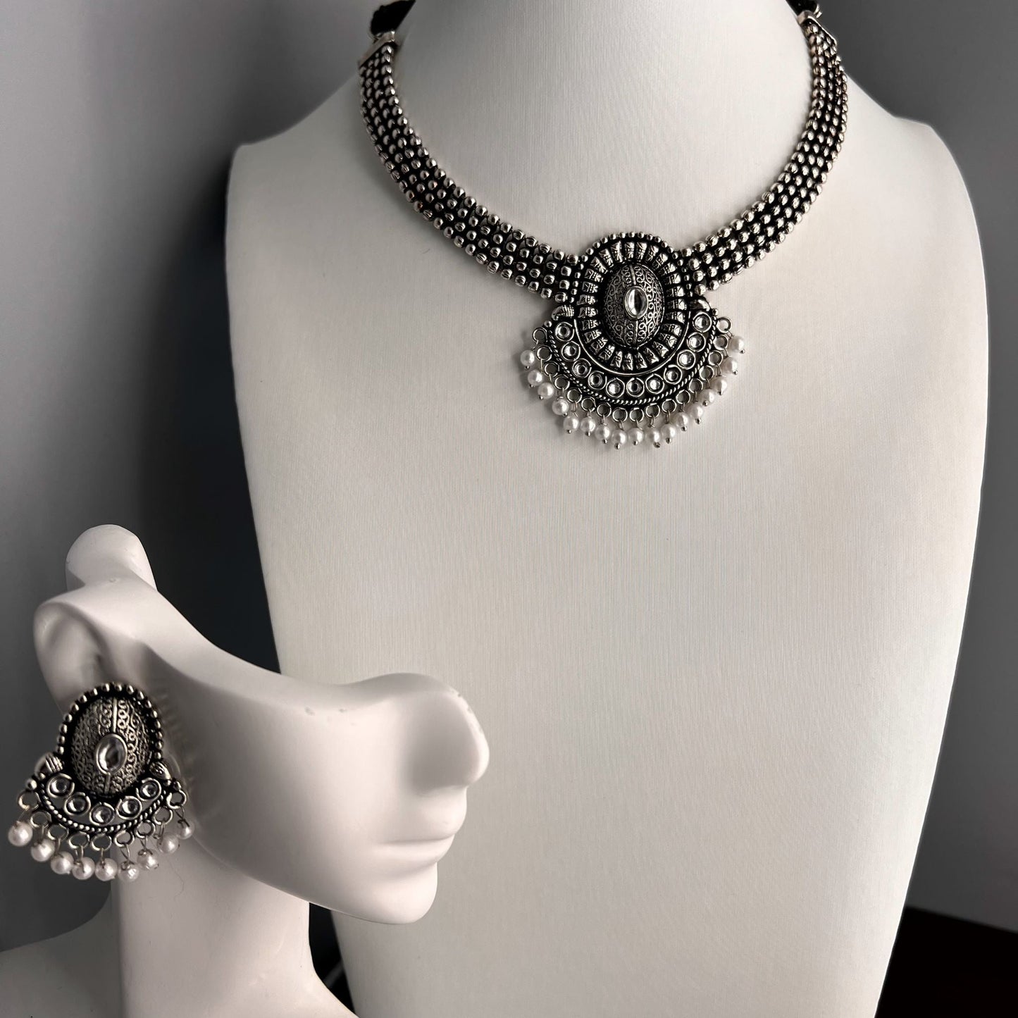 Fashion - Classic Style White Oxidized Necklace Set