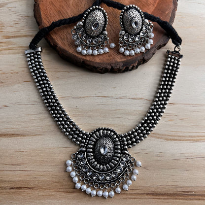 Fashion - Classic Style White Oxidized Necklace Set