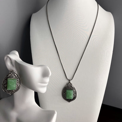 Fashion - Mint Green Oxidized Long Pendant Set