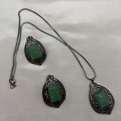 Fashion - Mint Green Oxidized Long Pendant Set