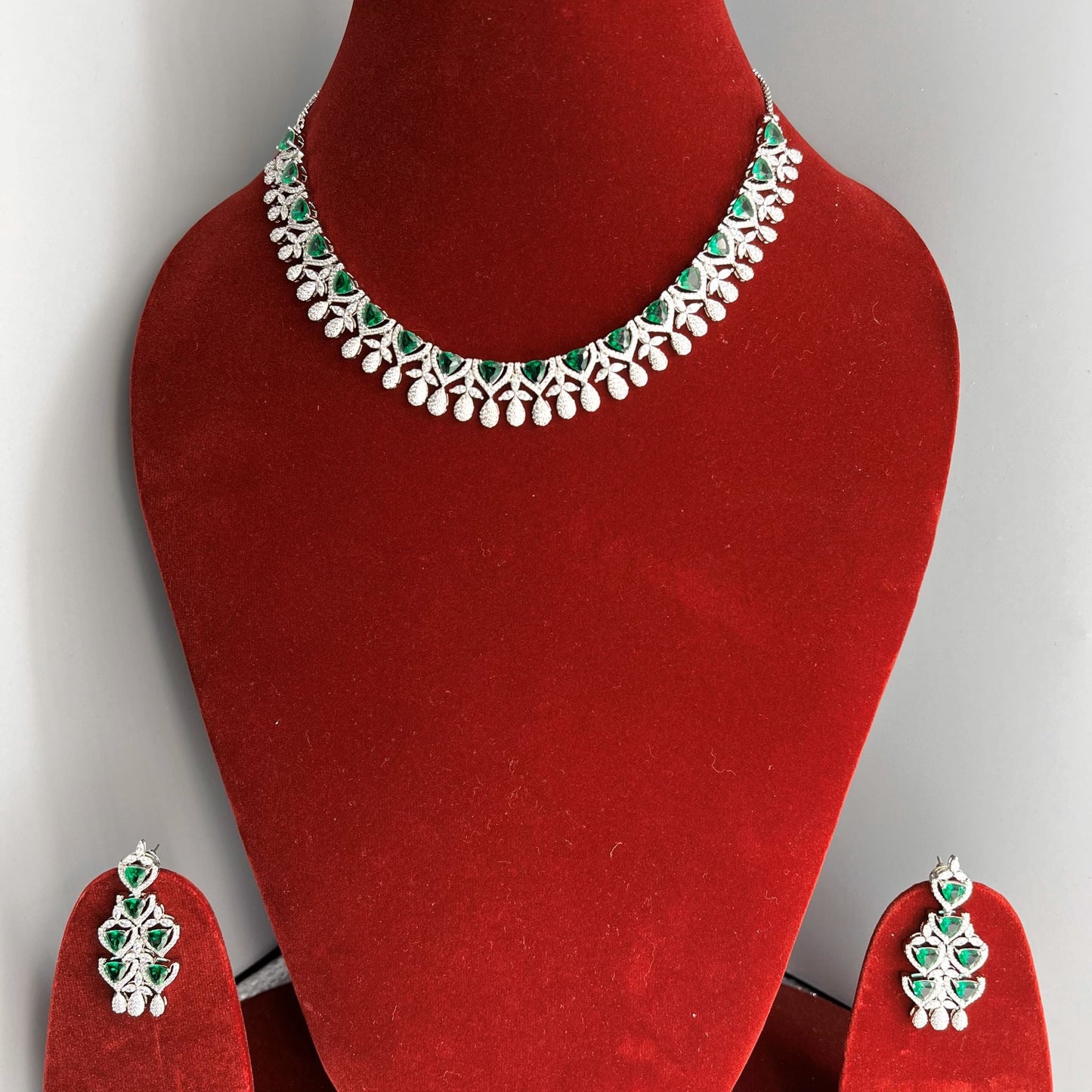 Fashion - Gorgeous Designer Emerald Green AD/CZ Stone Necklace Set