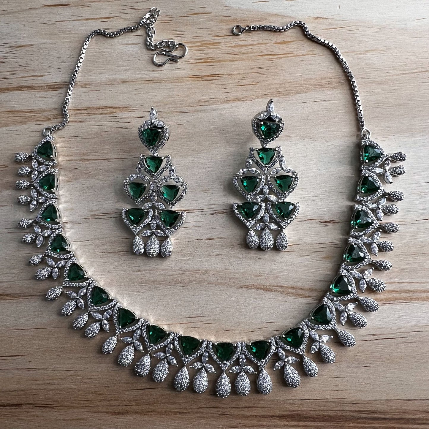 Fashion - Gorgeous Designer Emerald Green AD/CZ Stone Necklace Set