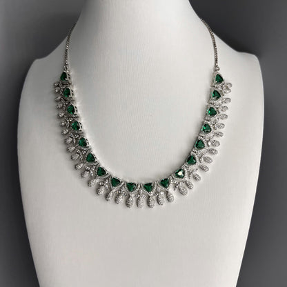 Fashion - Gorgeous Designer Emerald Green AD/CZ Stone Necklace Set