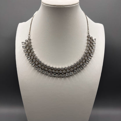 Fashion - Classic 3 Layer Grey & White Color AD/CZ Stone Necklace Set