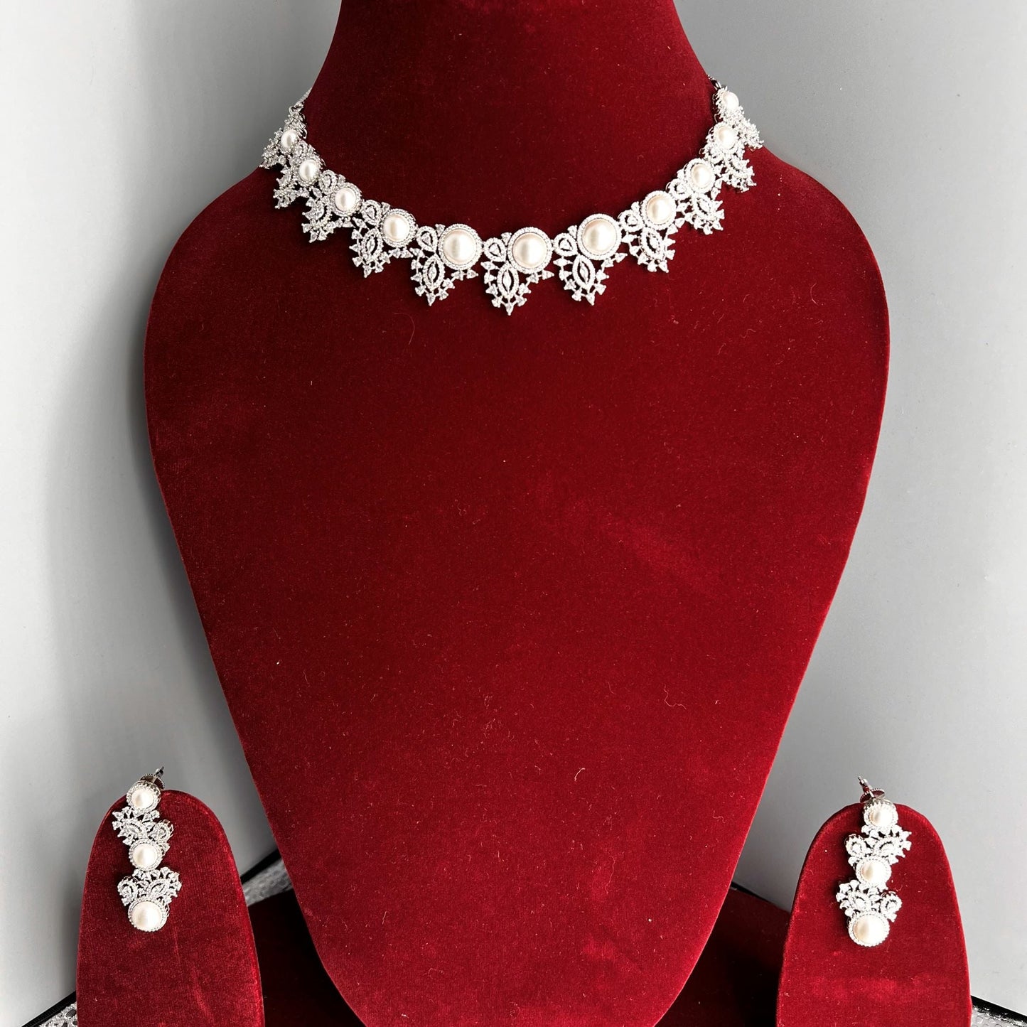 Fashion - Snazzy Designer White Pearl & AD/CZ Stone Necklace Set