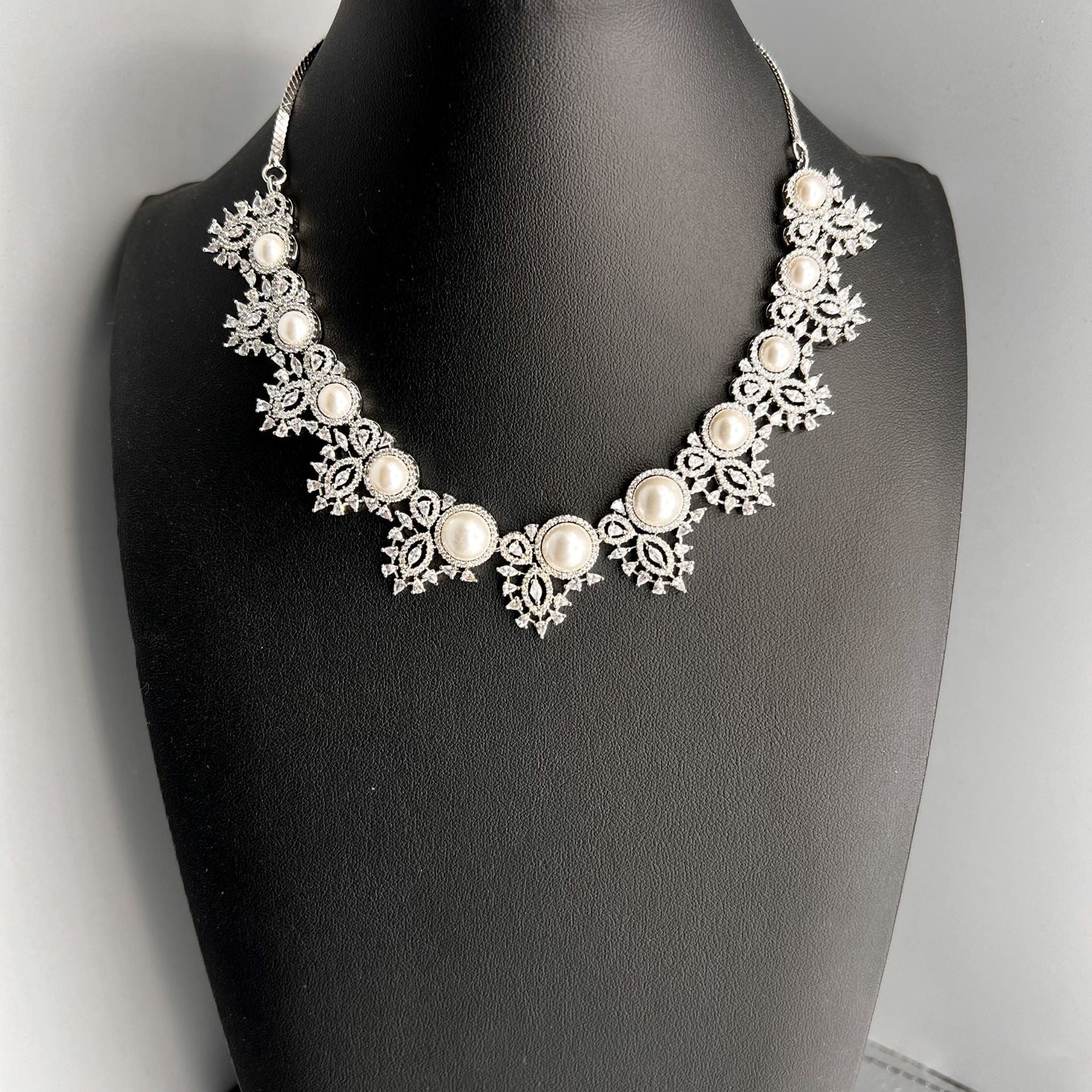 Fashion - Snazzy Designer White Pearl & AD/CZ Stone Necklace Set