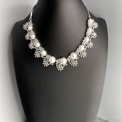 Fashion - Snazzy Designer White Pearl & AD/CZ Stone Necklace Set