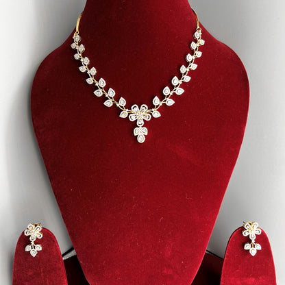 Fashion - Floral Design Elegant White Color AD/CZ Stone Necklace Set