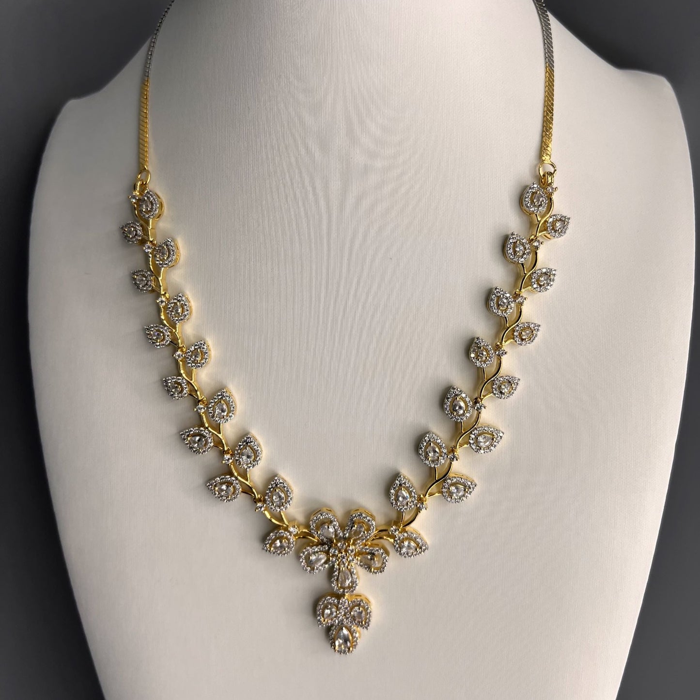 Fashion - Floral Design Elegant White Color AD/CZ Stone Necklace Set