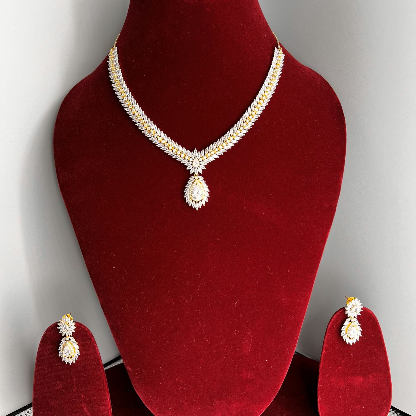 Fashion Premium - Diamond Replica Designer White Color AD/CZ Stone Necklace Set