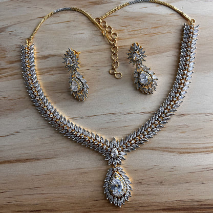 Fashion Premium - Diamond Replica Designer White Color AD/CZ Stone Necklace Set