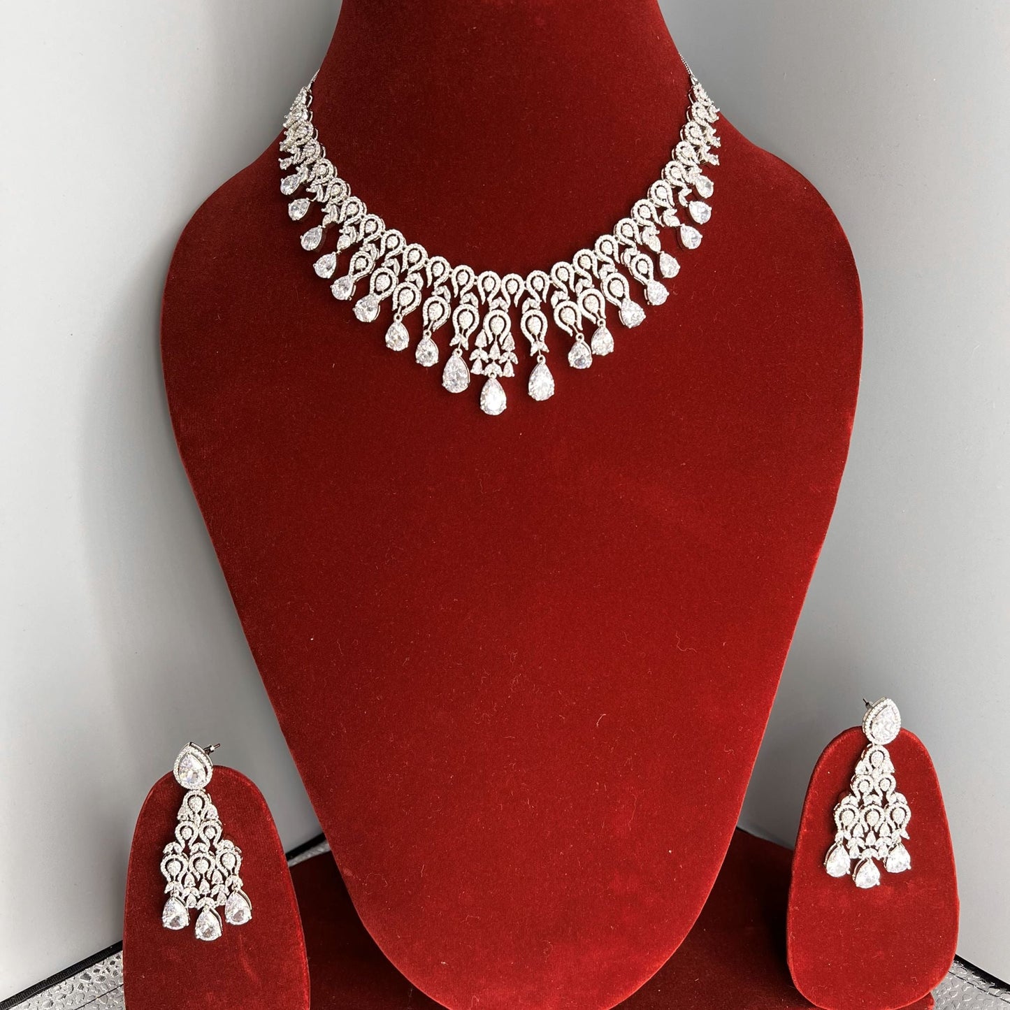 Fashion -  Diamond Look alike Designer Festive White Color AD/CZ Stone Necklace Set