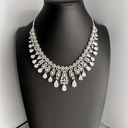 Fashion -  Diamond Look alike Designer Festive White Color AD/CZ Stone Necklace Set