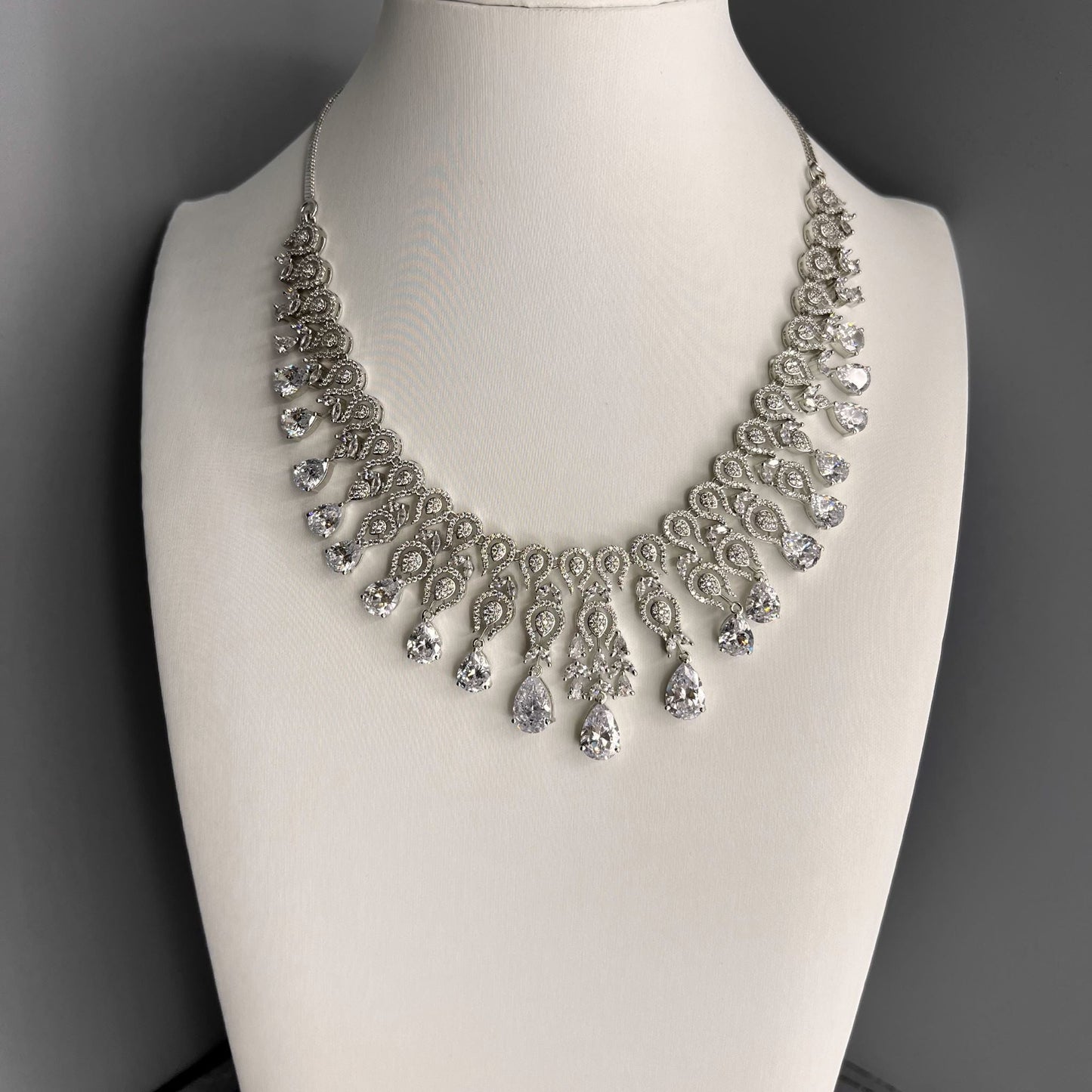 Fashion -  Diamond Look alike Designer Festive White Color AD/CZ Stone Necklace Set