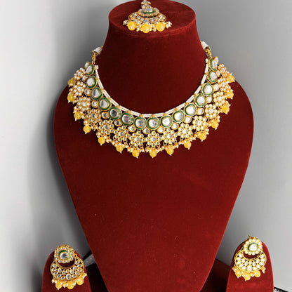 Fashion - Green & Yellow Kundan Work Jewelry Set