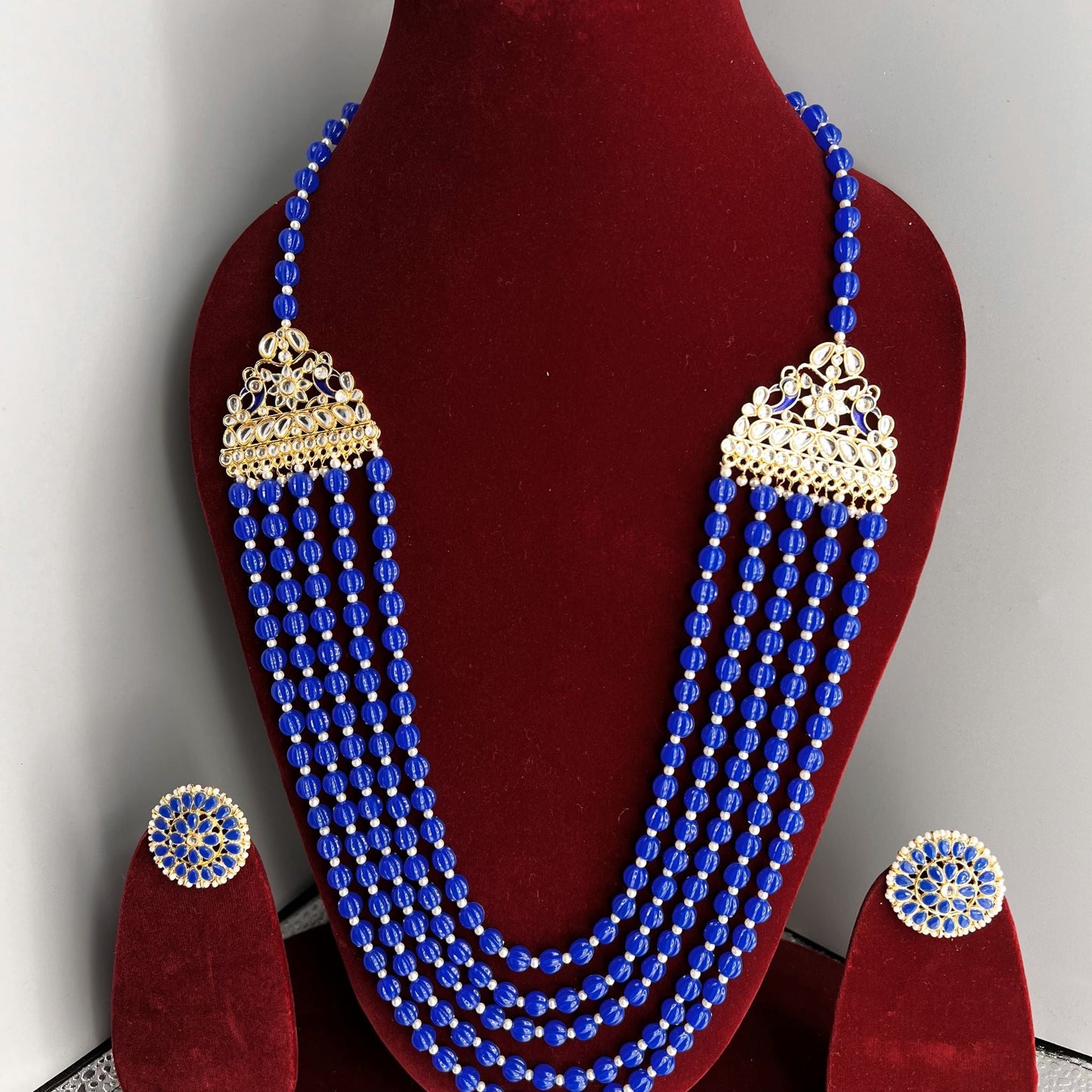 Fashion - Blue Bead Mix Long Necklace Set