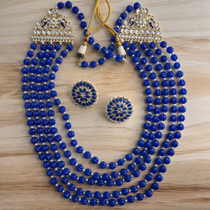 Fashion - Blue Bead Mix Long Necklace Set