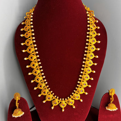 Fashion - Exclusive Festive Ruby Pink Antique Traditional Necklace Set