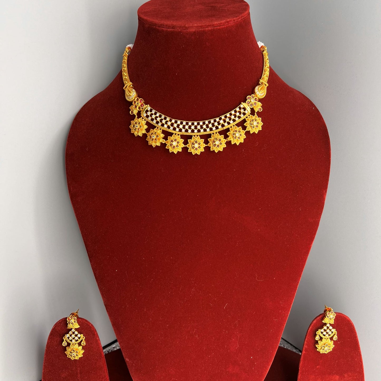 Fashion - Unique Ruby Pink Antique Traditional Necklace Set