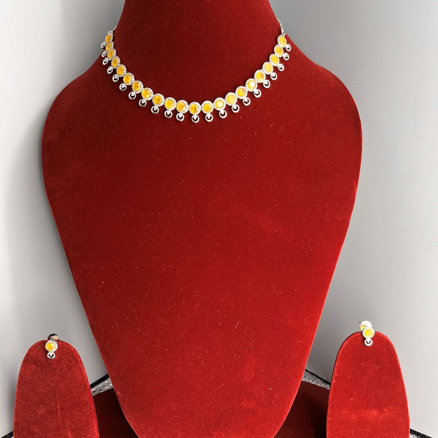 Fashion -  Dainty Style Yellow AD/CZ Stone Necklace Set