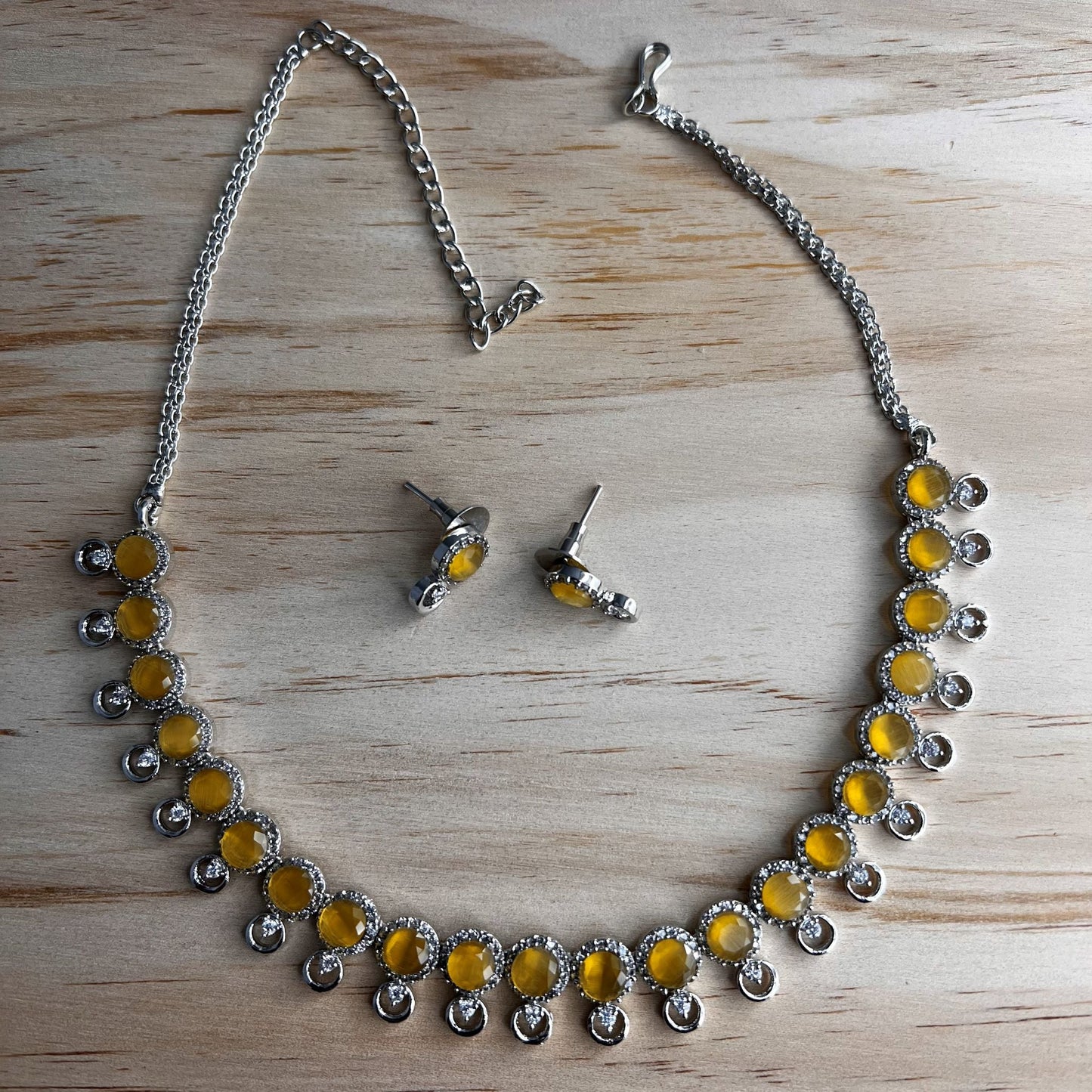 Fashion -  Dainty Style Yellow AD/CZ Stone Necklace Set